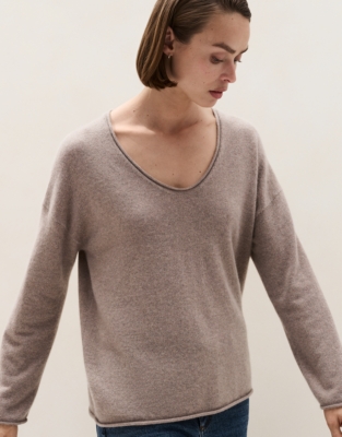 Cashmere Voop Neck Jumper - Rye Marl