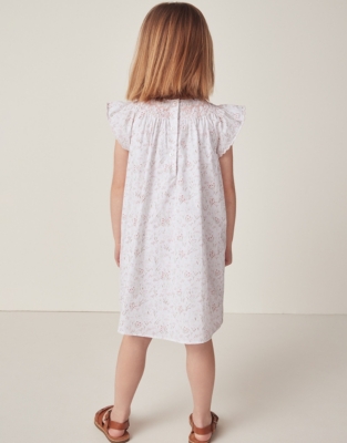 Celine Organic Cotton Hand Smocked Frill Sleeve Dress (18mths–6yrs)