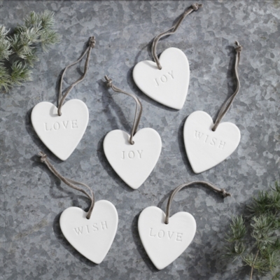 Ceramic Heart Christmas Decoration Set Of 6 Home Accessories