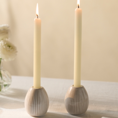 Ceramic Ribbed Dinner Candle Holders – Set of 2