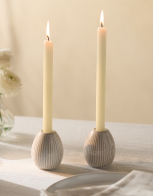 Ceramic Ribbed Dinner Candle Holders – Set of 2