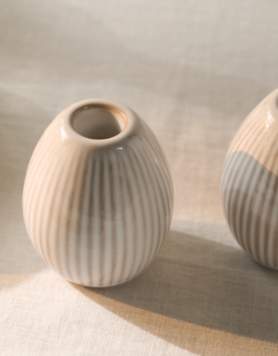 Ceramic Ribbed Dinner Candle Holders – Set of 2