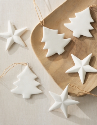 Ceramic Star and Tree Decorations – Set of 6