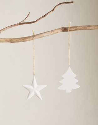 Ceramic Star and Tree Decorations – Set of 6