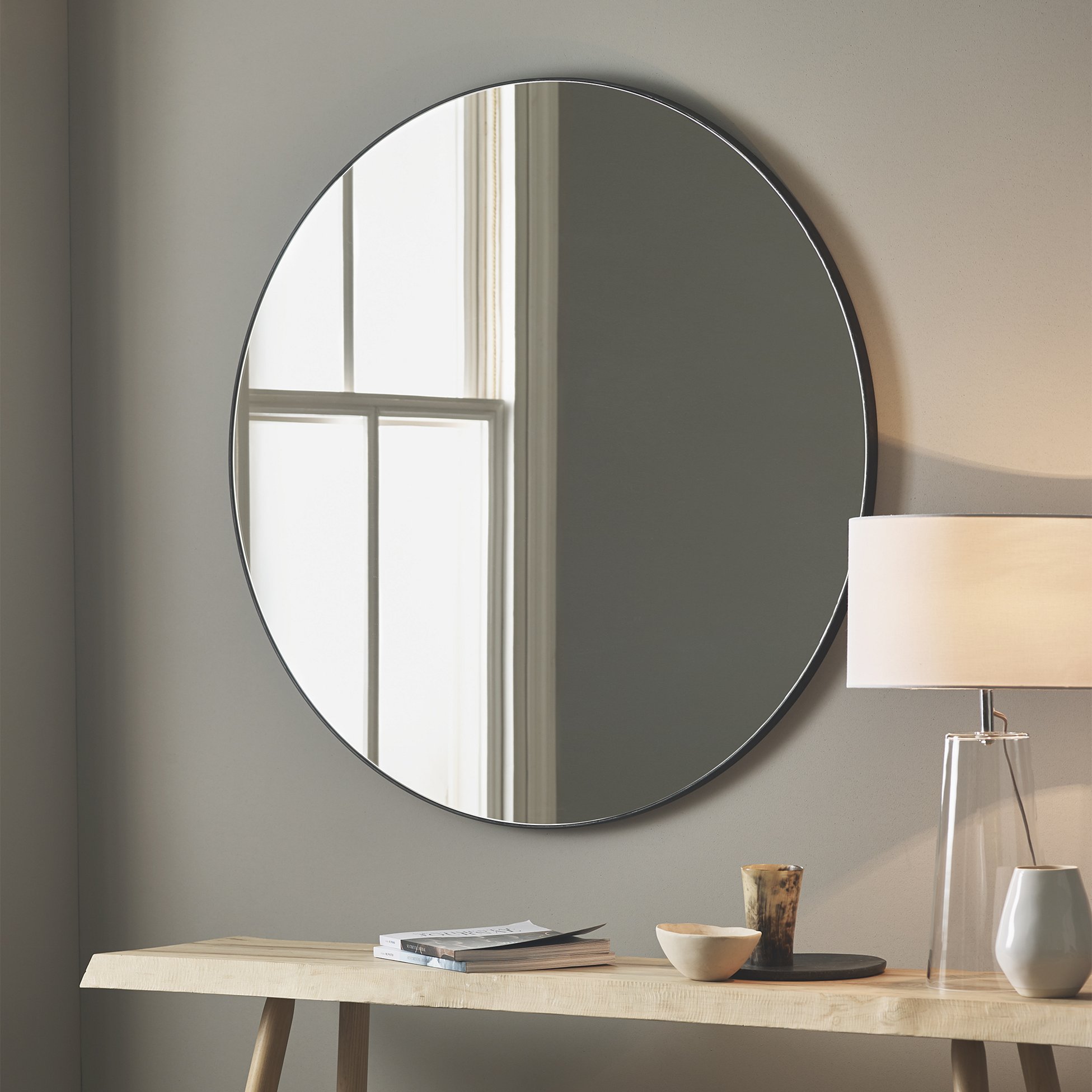 Chiltern Thin Metal Round Mirror, White Company Over Mantle Mirror
