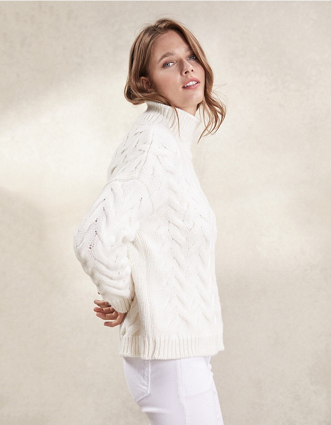Chunky Cable Funnel Neck Sweater | Sweaters & Cardigans | The White ...