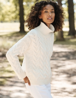 Chunky Cable Funnel Neck Sweater | Sweaters & Cardigans | The White ...