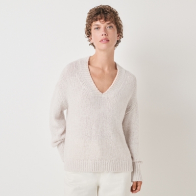 Chunky Rib Detail V-Neck Sweater with Silk Clothing Sale The