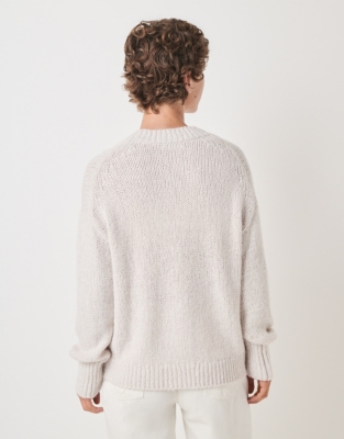 Chunky Rib Detail V-Neck Sweater with Silk