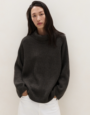 Chunky Ribbed Funnel Neck Jumper with Wool