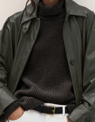 Chunky Ribbed Funnel Neck Jumper with Wool