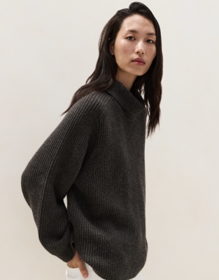 Chunky Ribbed Funnel Neck Jumper with Wool