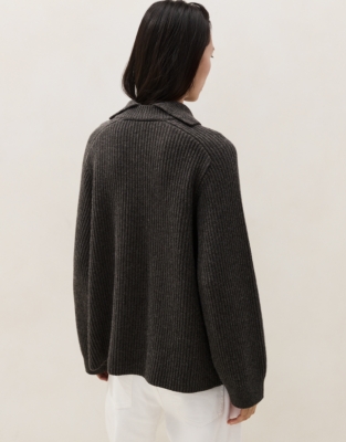 Chunky Ribbed Funnel Neck Jumper with Wool