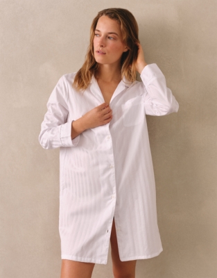 Classic Cotton Sateen Stripe Nightshirt