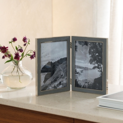 Classic Gray Textured Double Hinged Photo Frame – 5x7”