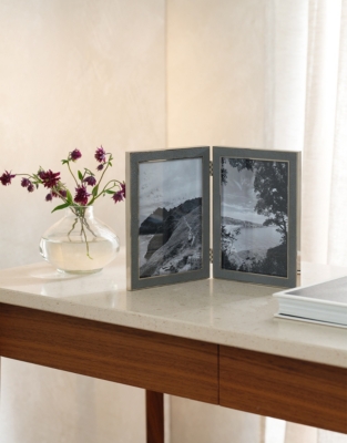 Classic Grey Textured Double Hinged Photo Frame – 5x7”