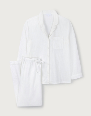 Classic Textured-Stripe Pyjama Set | Pyjamas | The White Company UK