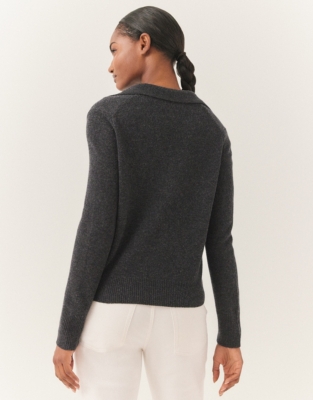Collared Cardigan with Cashmere - Dark Charcoal Marl