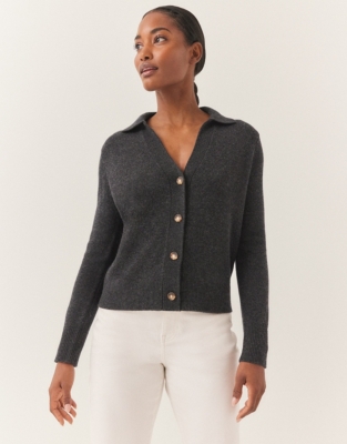 Collared Cardigan with Cashmere - Dark Charcoal Marl