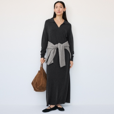 Collared Knitted Dress with Cashmere