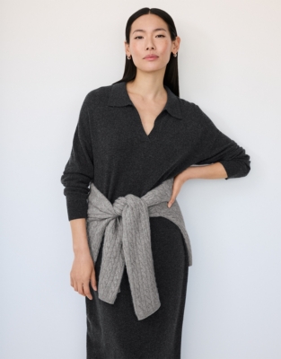 Collared Knitted Dress with Cashmere