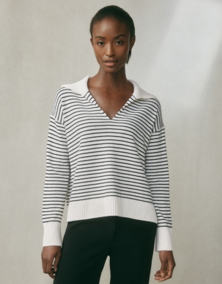 Collared Stripe Jumper with Cashmere Jumpers & Cardigans The White