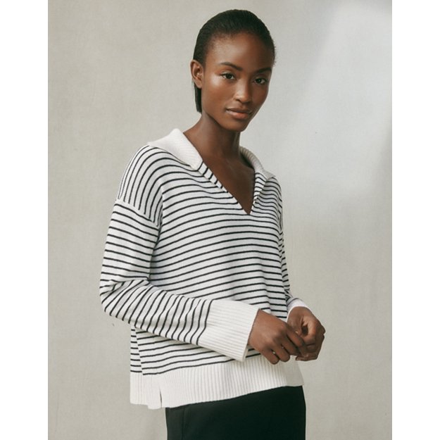 Collared Stripe Jumper with Cashmere | Jumpers & Cardigans | The White Company