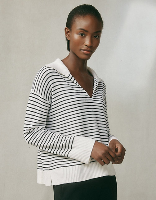 Collared Stripe Jumper with Cashmere | Clothing Sale | The White Company UK