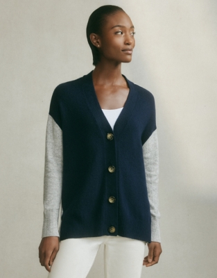 Colorblock Boyfriend Cardigan with Alpaca Sweaters & Cardigans The