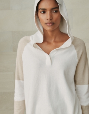 Colorblock OrganicCottonSilk Hoodie Loungewear The White Company US