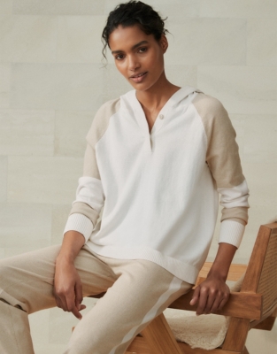 Colourblock OrganicCottonSilk Hoodie Loungewear The White Company UK