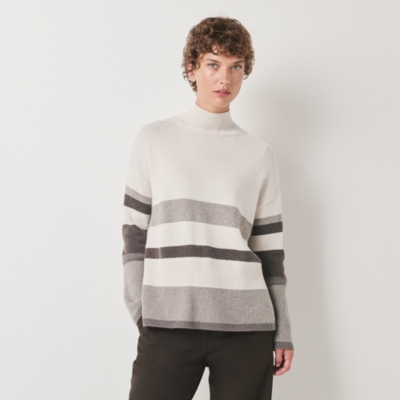 Colourblock Stripe Funnel Neck Jumper with Cashmere