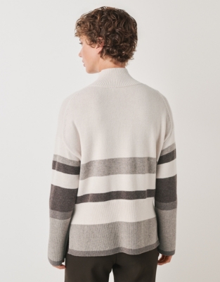 Colourblock Stripe Funnel Neck Jumper with Cashmere