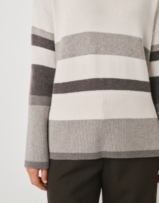 Colourblock Stripe Funnel Neck Jumper with Cashmere