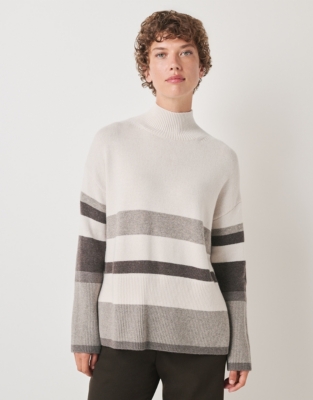 Colourblock Stripe Funnel Neck Jumper with Cashmere