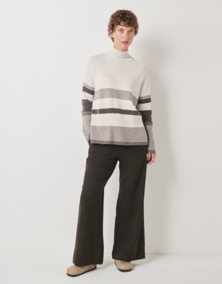 Colourblock Stripe Funnel Neck Jumper with Cashmere