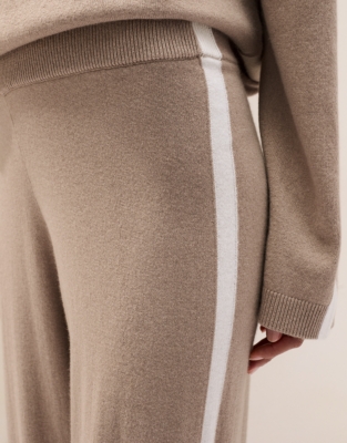 Contrast Detail Wide Leg Joggers with Cashmere
