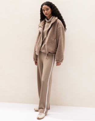 Contrast Detail Wide Leg Joggers with Cashmere