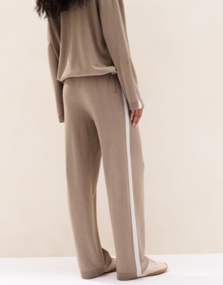 Contrast Detail Wide Leg Joggers with Cashmere