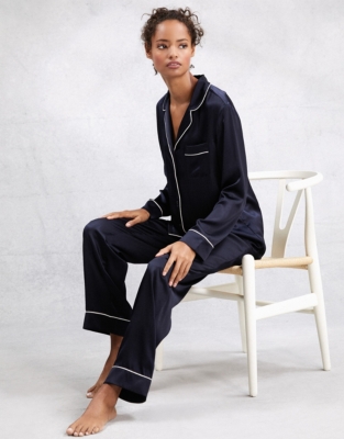 Contrast Piped Silk Pyjama Set, Nightwear & Robes Sale