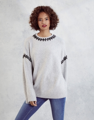 Contrast StitchDetail Jumper with Alpaca Clothing Sale The White