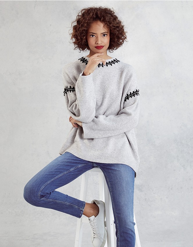 Contrast Stitch-Detail Sweater with Alpaca | Sweaters & Cardigans 