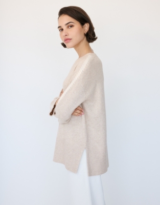 Contrast Stitch Sweater with Cashmere