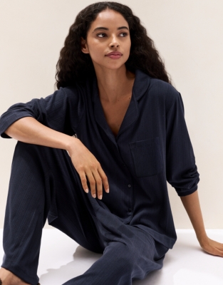 Cooling Jersey Classic Rib Pyjama Set - Midnight