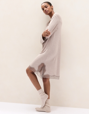 Cooling Jersey Long Sleeve Lace Hem Nightie