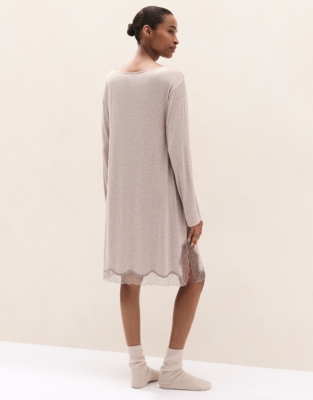 Cooling Jersey Long Sleeve Lace Hem Nightie
