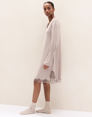 Cooling Jersey Long Sleeve Lace Hem Nightie