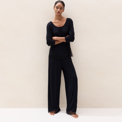 Cooling Jersey Long Sleeve Lace Hem Pyjama Set 