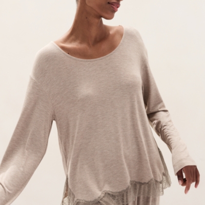 Cooling Jersey Long Sleeve Lace Hem Pyjama Set 