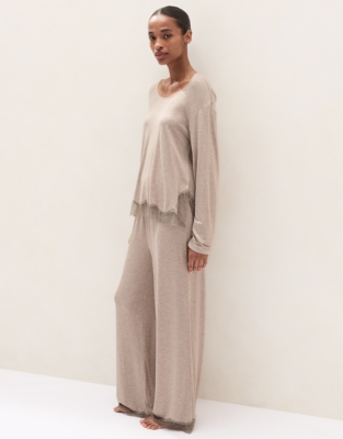 Cooling Jersey Long Sleeve Lace Hem Pyjama Set 